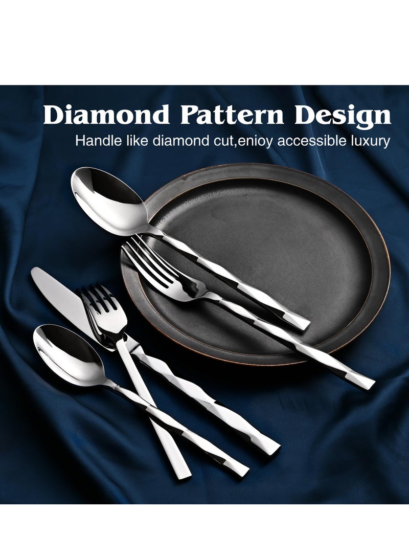 Excefore Silverware Set, 5 Piece Stainless Steel Flatware Cutlery Set, Stainless Steel Polished, Mirror Finish, Dishwasher Safe, for Home, Camping, Party, Healthy And Durable (Sliver) - Image 5