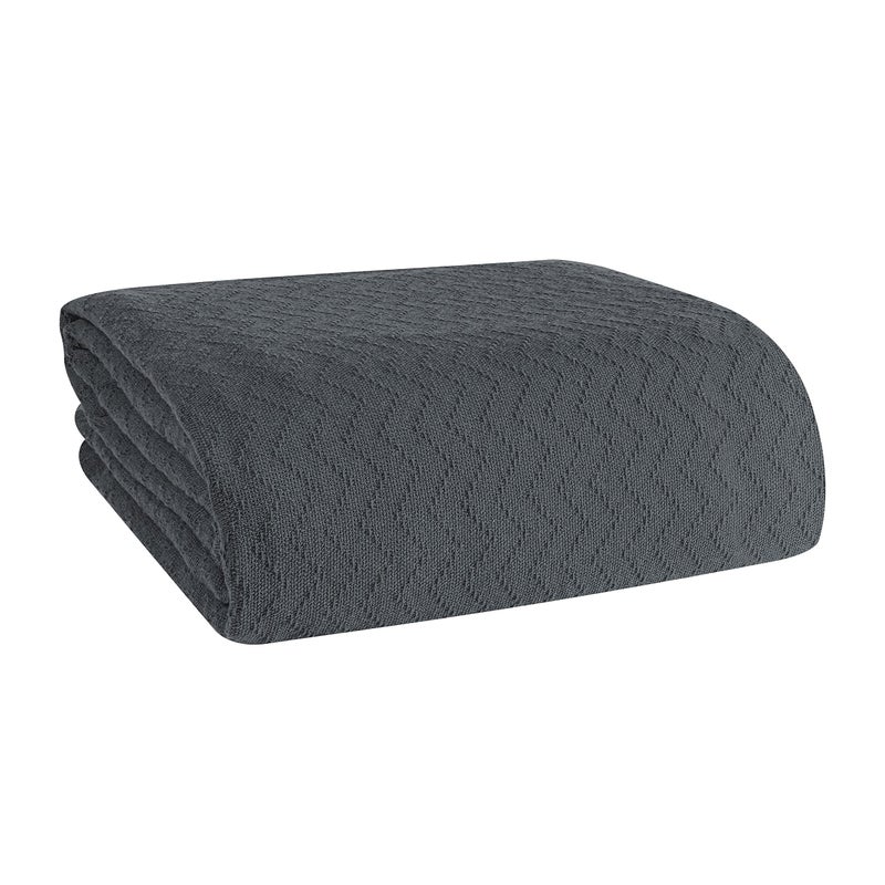 BELIZZI HOME 100 Cotton Bed Blanket Breathable Thermal Blanket King Size Soft Chevron 90x102 Perfect for Layering Any All Season Charcoal Grey