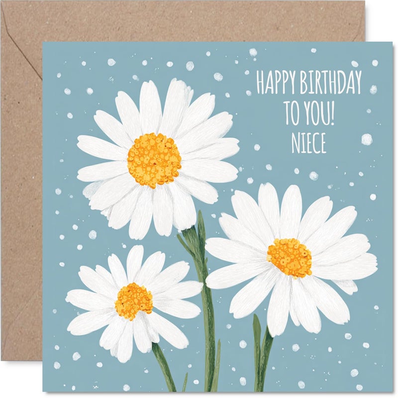 Stuff4 Niece Birthday Card - Daisies - Happy Birthday Card for Niece from Aunt Uncle  5.7 Inch Bday Greeting Cards - Image 1