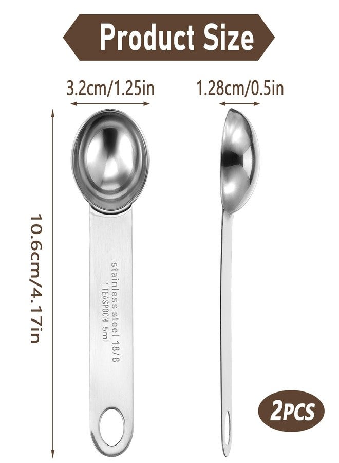 Yuanchu 2pcs 1 Teaspoon(1/3 tbsp | 5 ml | 5 cc | 1/6 oz) Measuring Spoons, 18/8 Food Grade Stainless Steel, More Corrosion Resistant, Wide Handle Anti-Shake Measure Ground Coffee Grains Protein Spices - Image 2