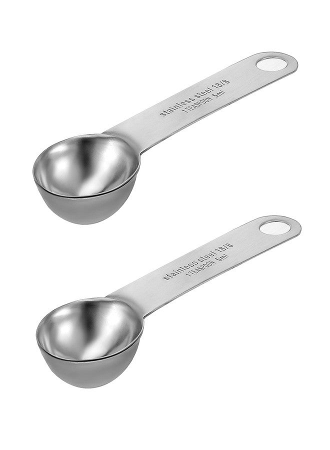 Yuanchu 2pcs 1 Teaspoon(1/3 tbsp | 5 ml | 5 cc | 1/6 oz) Measuring Spoons, 18/8 Food Grade Stainless Steel, More Corrosion Resistant, Wide Handle Anti-Shake Measure Ground Coffee Grains Protein Spices - Image 1