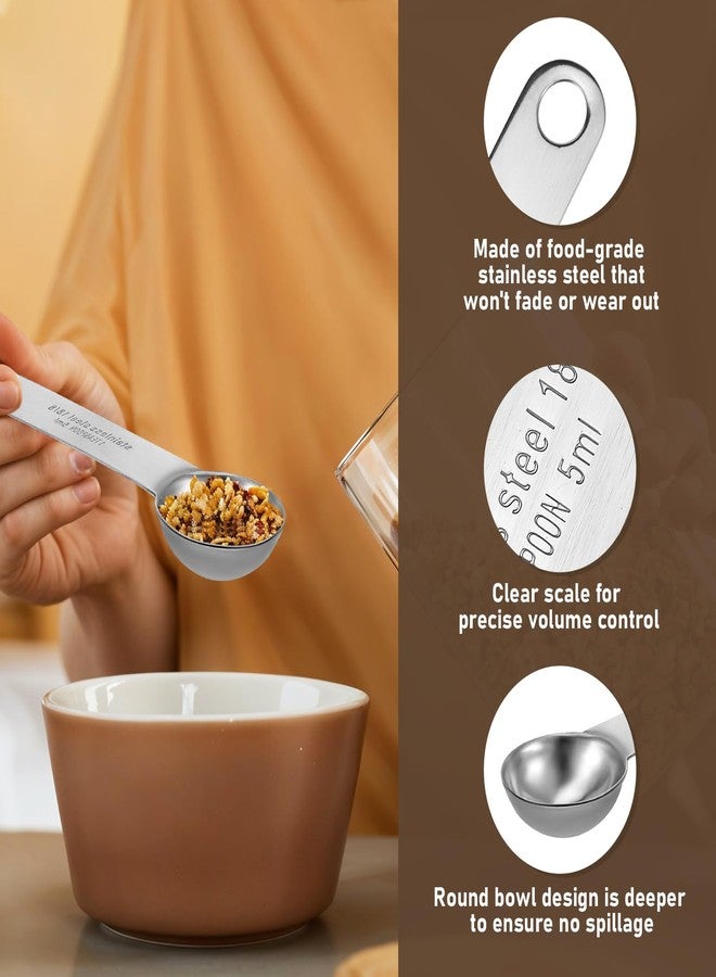Yuanchu 2pcs 1 Teaspoon(1/3 tbsp | 5 ml | 5 cc | 1/6 oz) Measuring Spoons, 18/8 Food Grade Stainless Steel, More Corrosion Resistant, Wide Handle Anti-Shake Measure Ground Coffee Grains Protein Spices - Image 4