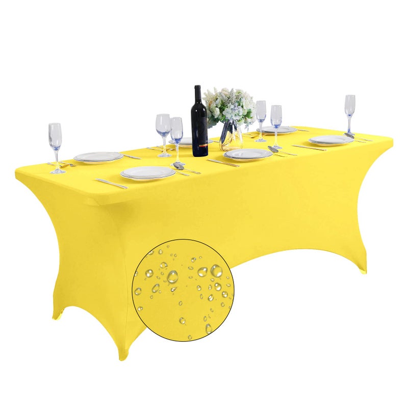 SuperO Waterproof Spandex Table Cover for 6FT Table Universal Fitted Stretch Tablecloth for Party Banquet Wedding and EventsYellow