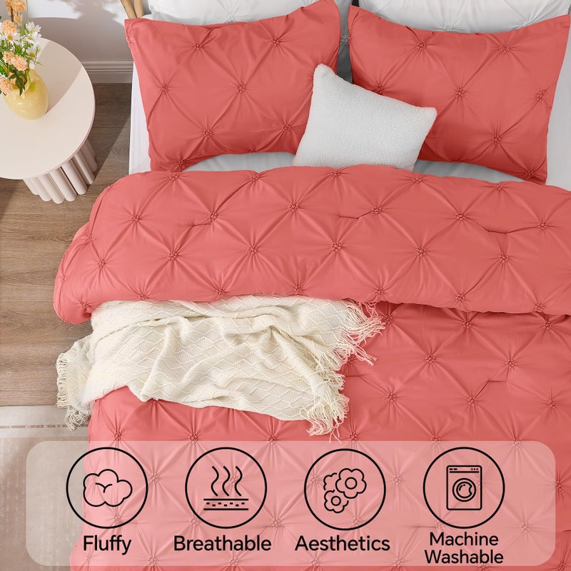 BEDELITE Coral Queen Comforter Set - 3 Pieces Boho Pintuck Bedding Comforter Sets, Lightweight Soft & Warm Bed Comforter Queen with 2 Pillowcases for All Season - Image 5