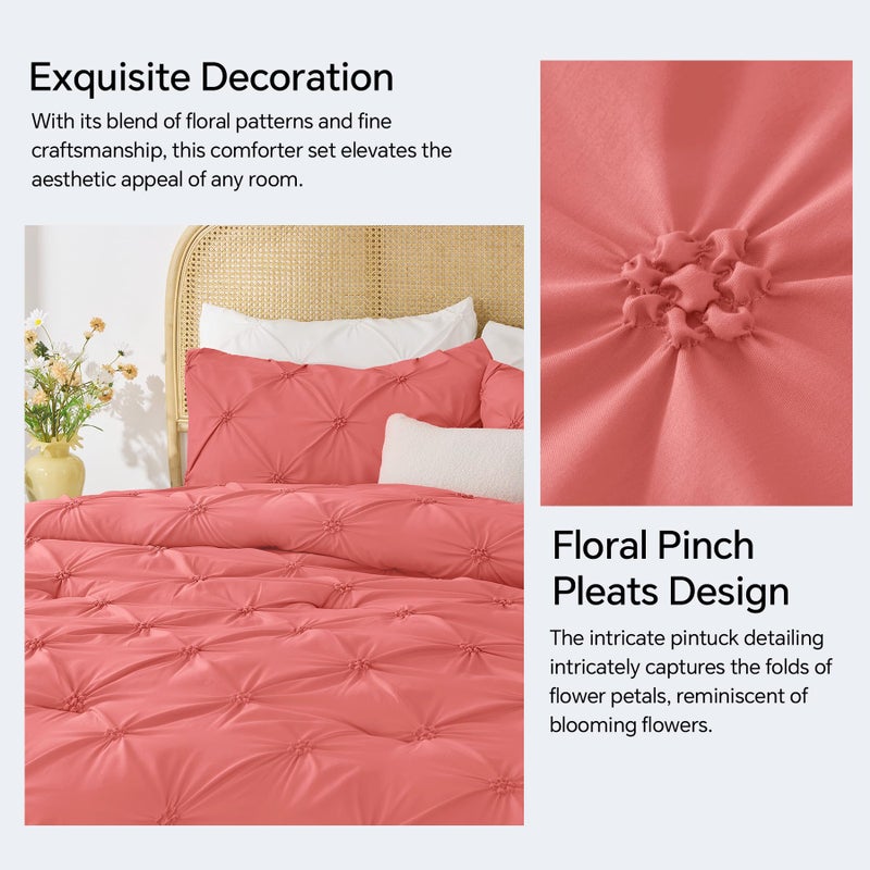 BEDELITE Coral Queen Comforter Set - 3 Pieces Boho Pintuck Bedding Comforter Sets, Lightweight Soft & Warm Bed Comforter Queen with 2 Pillowcases for All Season - Image 4