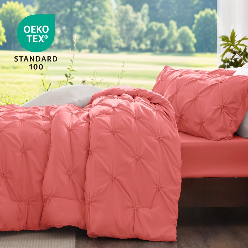 BEDELITE Coral Queen Comforter Set - 3 Pieces Boho Pintuck Bedding Comforter Sets, Lightweight Soft & Warm Bed Comforter Queen with 2 Pillowcases for All Season - Image 3