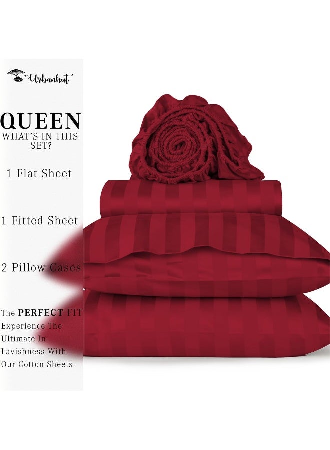 URBANHUT 1000 Thread Count Damask Striped Queen Bed Sheets Egyptian Cotton Sheet Set