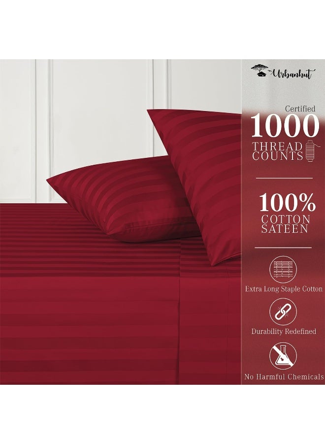 URBANHUT 1000 Thread Count Damask Striped Queen Bed Sheets Egyptian Cotton Sheet Set