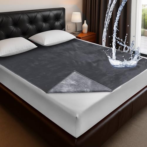 Tisancy Waterproof Bed Blanket Throw Size S 40 x 60 Dark Light Gray 3Layer Flannel with Storage Bag Mattress Protector Lightweight SpillResistant - Image 1