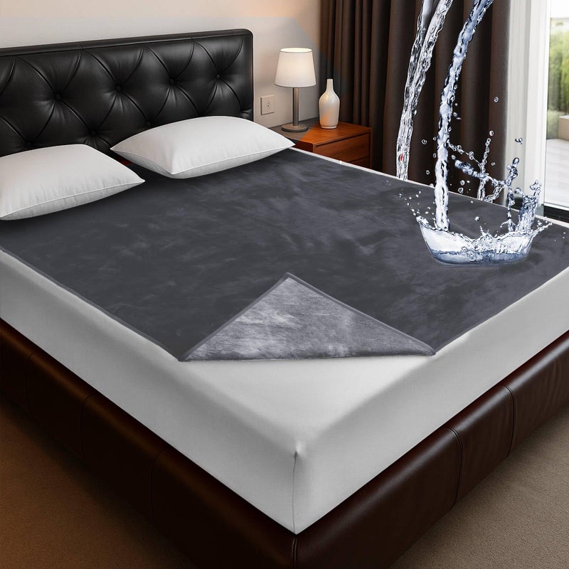 Tisancy Waterproof Bed Blanket Throw Size S 40 x 60 Dark Light Gray 3Layer Flannel with Storage Bag Mattress Protector Lightweight SpillResistant - Image 2