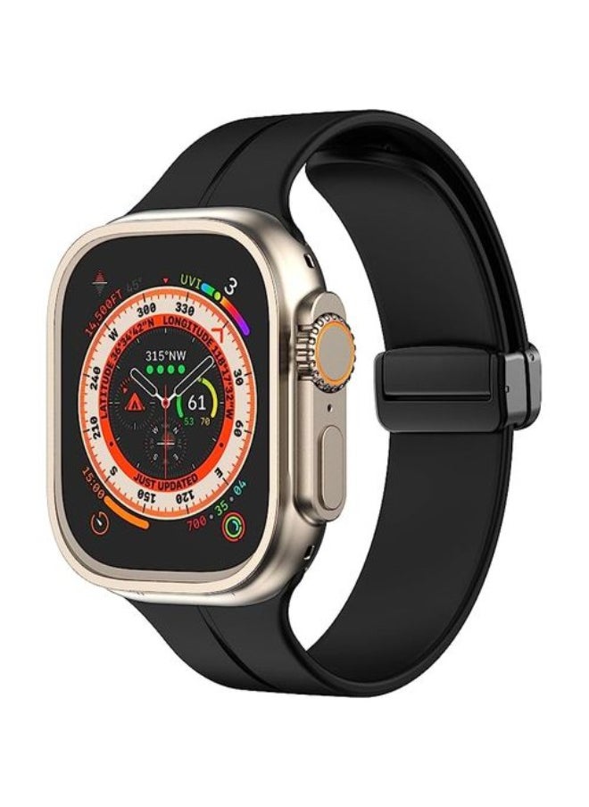 Generic - Active Appeal For Apple Watch Series Nike+ Sports Edition 44/45mm D-Shape Magnetic Clasp Silicone Replacement Sport Wristband Band - Black - Image 1