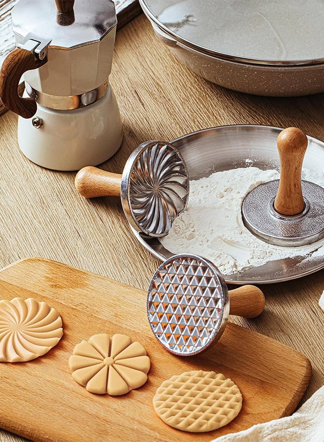 سويت لايف مجموعة من 3 طوابع كوكيز، قالب معدني لضغط الكوكيز بمقبض خشبي، لوازم تزيين الكوكيز للخبز المنزلي، الكيك، المعجنات، وهدية. - Image 3