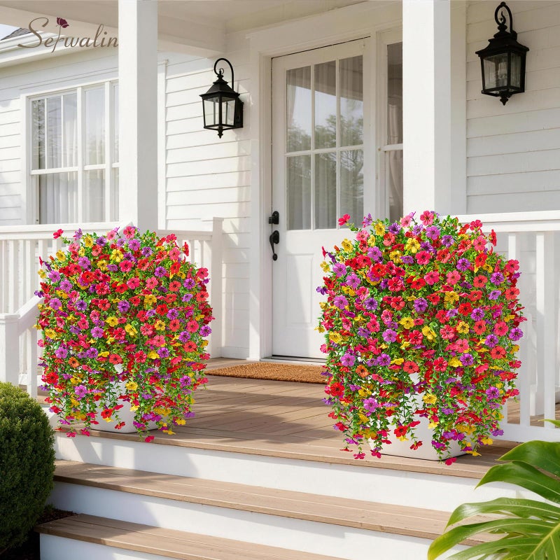 Serwalin Artificial Hanging Flowers for Outdoors, 4PCS UV Resistant Fake Hanging Plants with 101 Blooms, Realistic Weatherproof Outdoor Decor for Patio, Porch, Garden & Window (Summer Colors) - Image 4