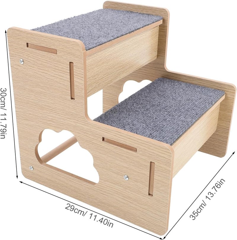 Abaodam Wooden Dog Stairs Non-Slip 2-Step Pet Ladder Portable Puppy Ramp for Small Dogs and Cats Indoor Sofa Bed Accessory - Image 2