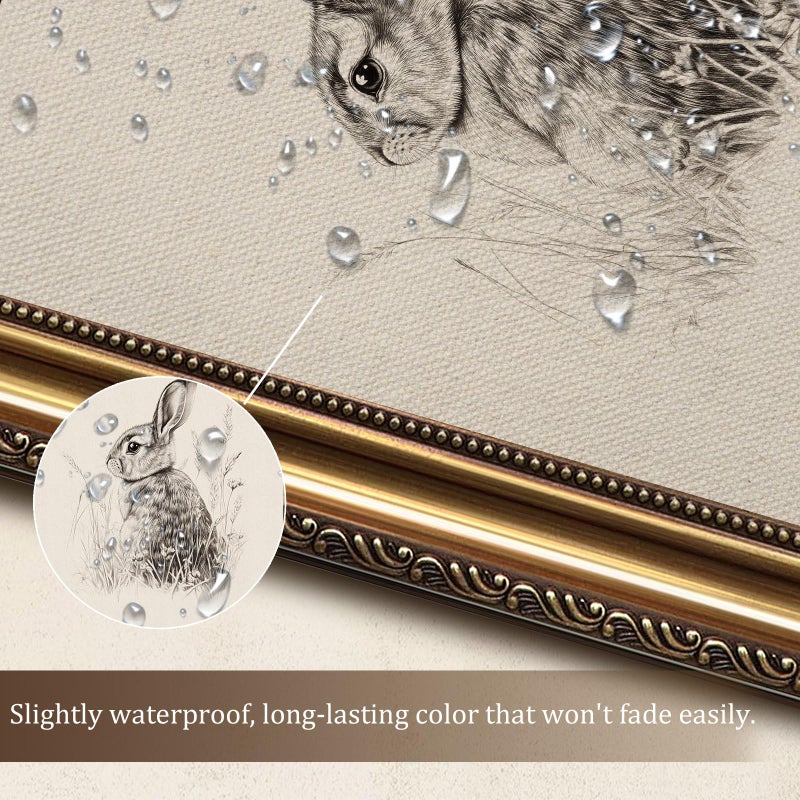 uniro Vintage Gold Framed Wall Art, Farmhouse Decor Easter Bunny Sketch Canvas Art Prints Painting, Antique Neutral Rabbit Drawing Picture Wall Decor, Rustic Animal Woodland Nursery Frame Art for Bedroom, Gallary, Living Room, Office, Cottagecore decor - 9x12Inch - Image 3