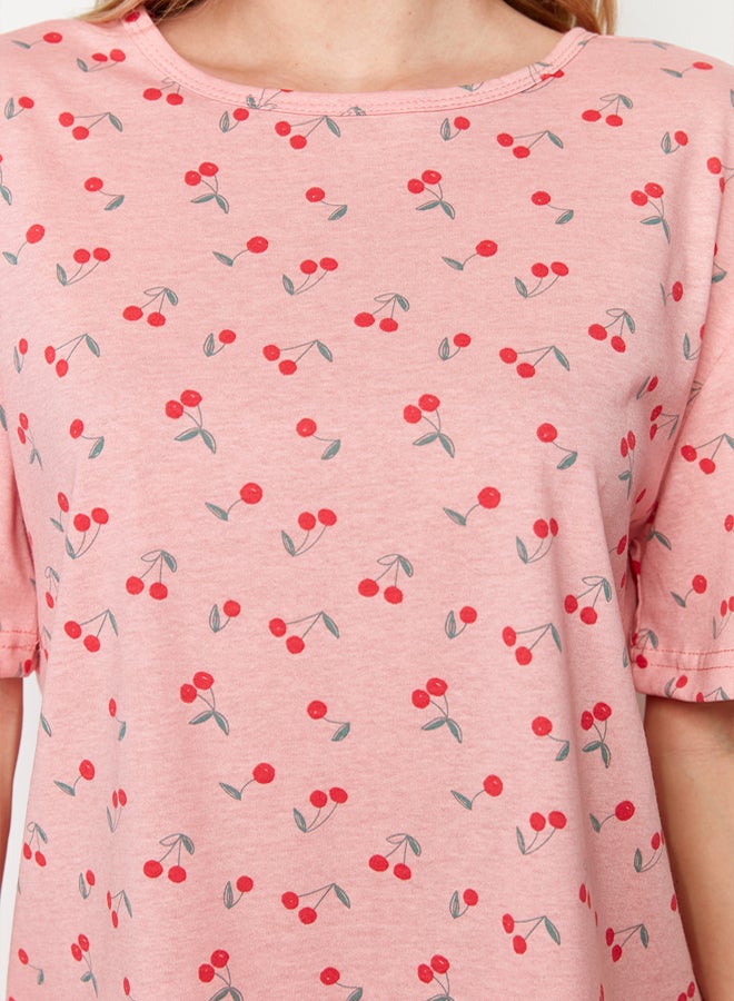 trendyol Multicolored Cotton Cherry Patterned Shorts Knitted Pajama Set - Image 4