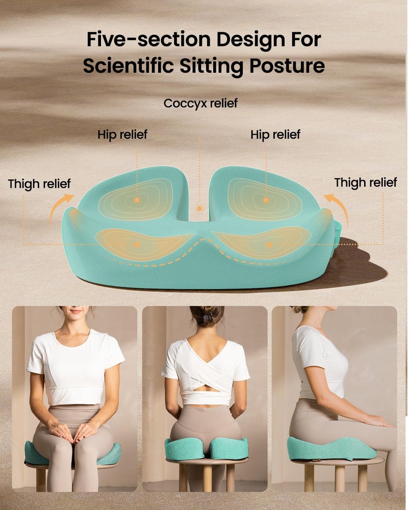 ProtoArc Seat Cushion, Office Chair Cushion for Sciatica, Coccyx Cushion, Ergonomic Memory Foam Seat Cushion for Car, Home, Pressure Relief Pad for Hip, Tailbone, All Day Comfort - Mint Green - Image 4