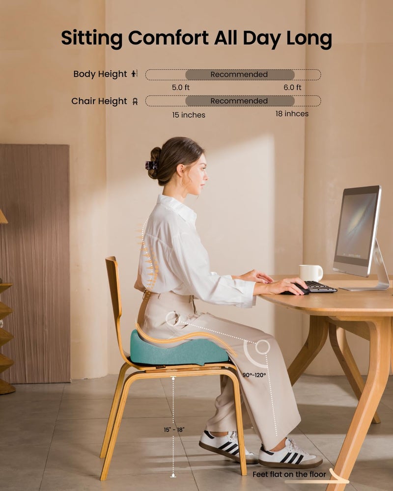 ProtoArc Seat Cushion, Office Chair Cushion for Sciatica, Coccyx Cushion, Ergonomic Memory Foam Seat Cushion for Car, Home, Pressure Relief Pad for Hip, Tailbone, All Day Comfort - Mint Green - Image 5