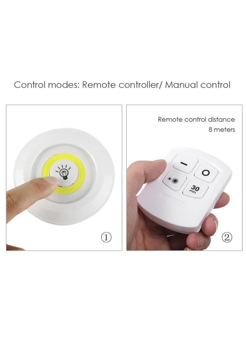 JAJEEK 4.5V 1W COB LED Puck Light 6 Pack with Remote Controller – Adjustable Brightness, Wireless Dimmable Touch Sensor Control, Battery-Powered Under Cabinet Wall Lighting - Image 3