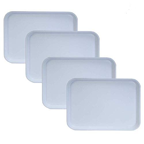 Urmila Plastic® Serving Tray Platter Rectangular Shape Plastic Trays for Drink Breakfast Tea Dinner Coffee Salad Food for Dinning Table Home Kitchen 11x14 Inches White Set of 4 - Image 1
