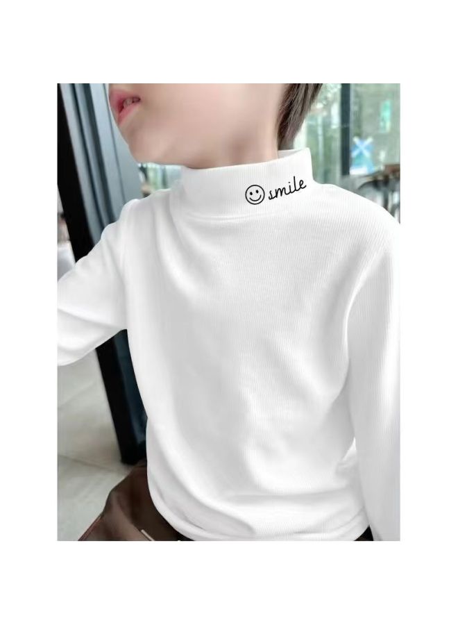 Boys' Double-sided Velvet Half Turtleneck Bottoming Shirt, Autumn And Winter Little Boy's Kidsren's Clothing, Medium And Large Kidsren's Inner Long-sleeved T-shirt Top