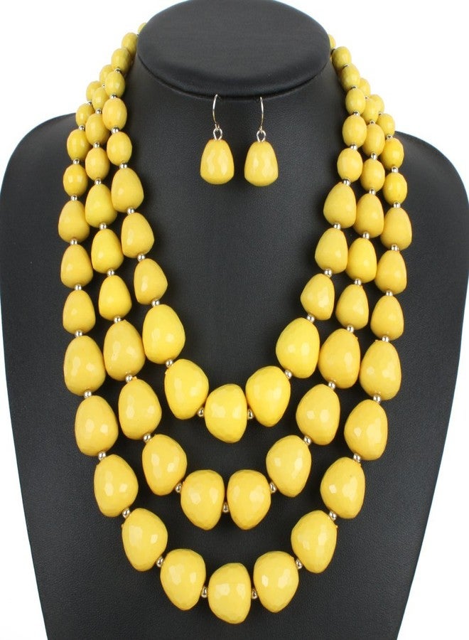 KOSMOS-LI Large and Big 3 Layer Acrylic Yellow Bead Statement Multi Strand Big Necklace - Image 2
