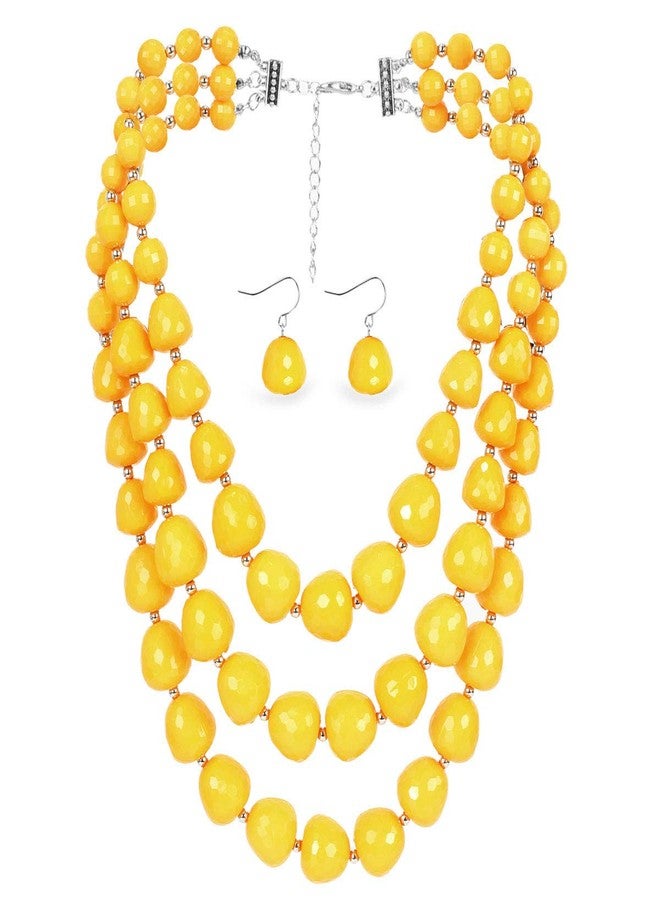 KOSMOS-LI Large and Big 3 Layer Acrylic Yellow Bead Statement Multi Strand Big Necklace - Image 1