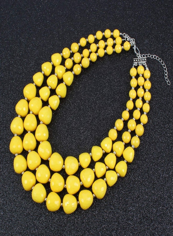 KOSMOS-LI Large and Big 3 Layer Acrylic Yellow Bead Statement Multi Strand Big Necklace - Image 3