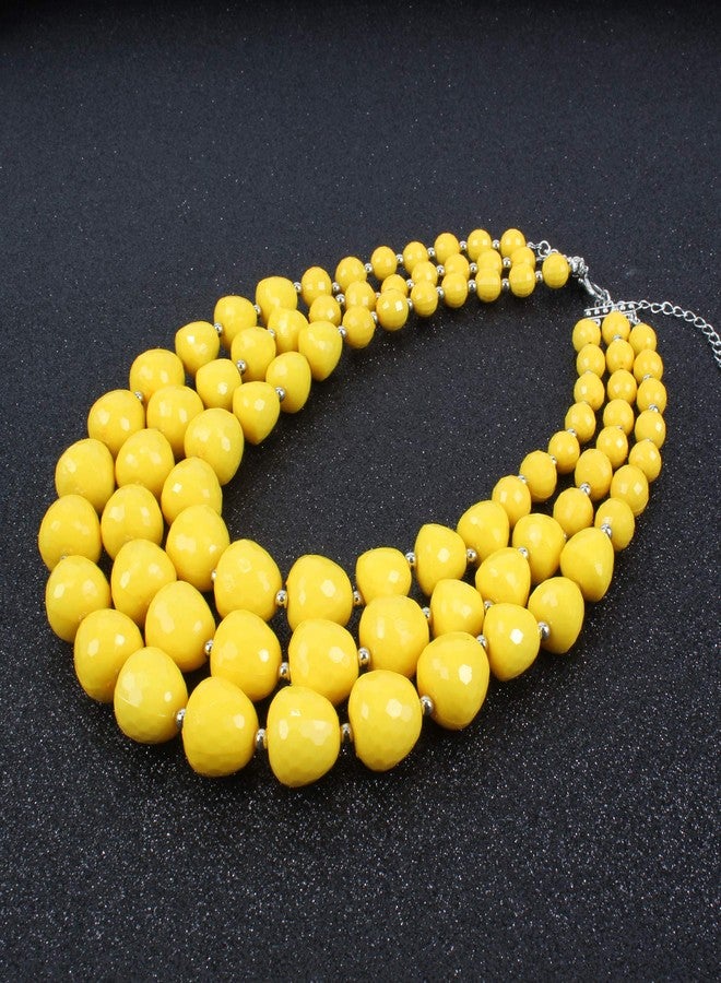 KOSMOS-LI Large and Big 3 Layer Acrylic Yellow Bead Statement Multi Strand Big Necklace - Image 4