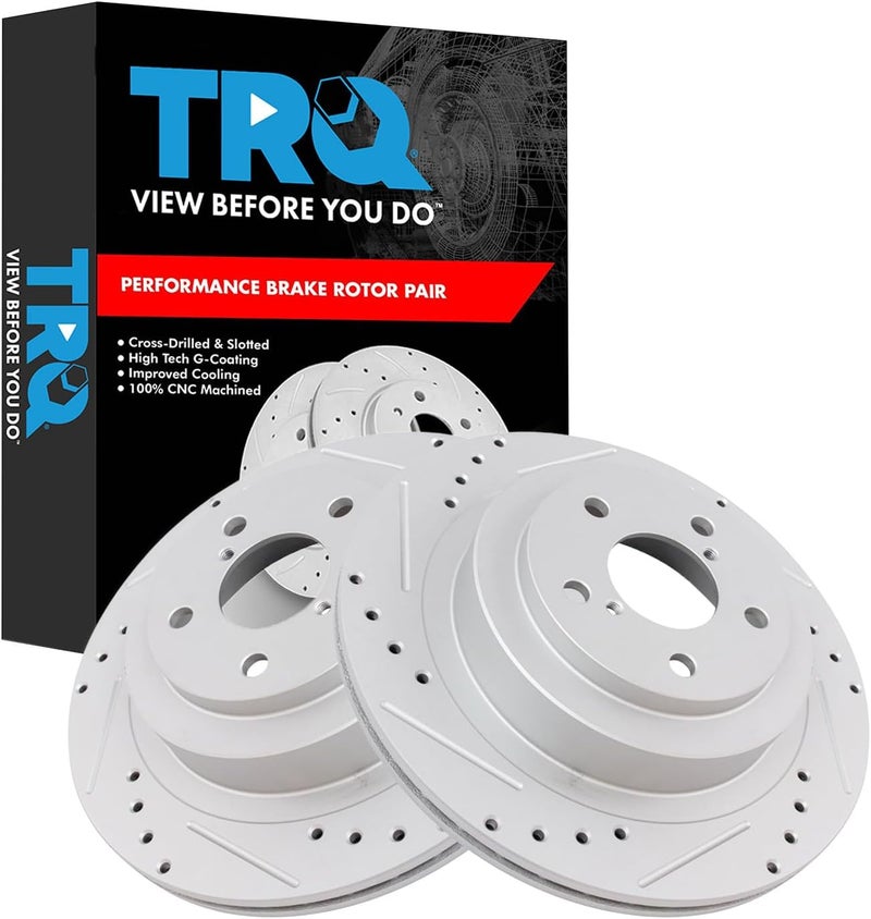 TRQ Rear Brake Rotor Set G Coated Vented Drilled and Slotted Compatible with 2006-2007 Subaru Impreza 2005-2009 Subaru Legacy - Image 1