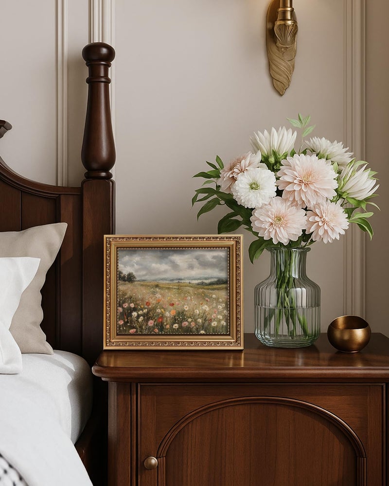 ARPEOTCY Vintage Gold Framed Wall Art Decor, 8x10 Inch Dreamy Wildflower Picture, Retro Farmhouse Landscape Wall Art for Living Room Bedroom, Rustic Bathroom Decor Aesthetic - Image 4