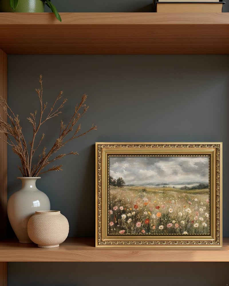 ARPEOTCY Vintage Gold Framed Wall Art Decor, 8x10 Inch Dreamy Wildflower Picture, Retro Farmhouse Landscape Wall Art for Living Room Bedroom, Rustic Bathroom Decor Aesthetic - Image 3
