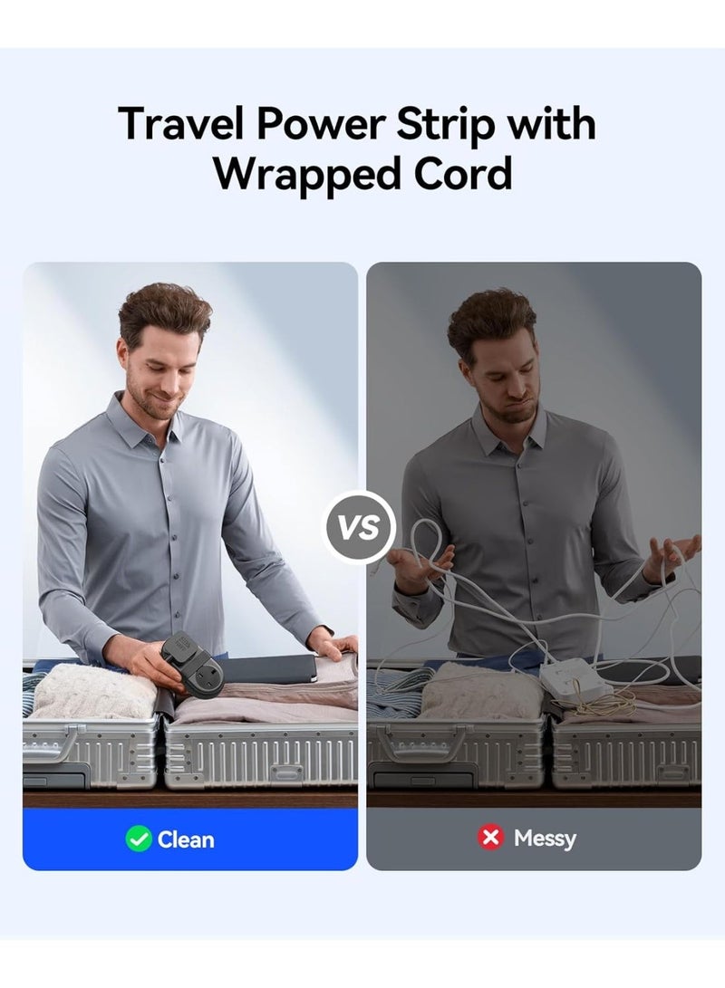 ORICO Travel Power Strip, 2 Outlets 3 USB Ports (1 USB C), 3250W 13A, Compact and Rollable Extension Cord for Hotel Travel Essentials Cruise Approved Power Strip-Black - Image 3