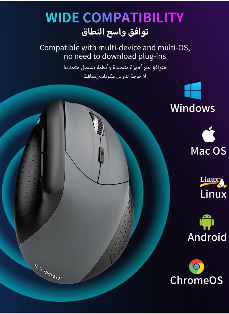 X-45 Ergonomic Wireless Vertical Mouse, 5 Adjustable DPI Levels (Up to 4800 DPI), Silent 6-Button 2.4GHz Optical Mouse for Carpal Tunnel Relief, Compatible with Laptop, PC, MacBook, Windows