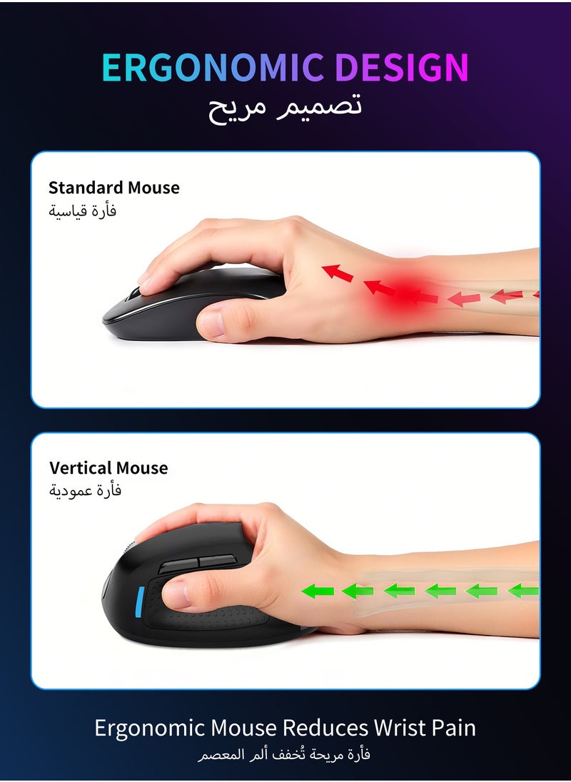 X-45 Ergonomic Wireless Vertical Mouse, 5 Adjustable DPI Levels (Up to 4800 DPI), Silent 6-Button 2.4GHz Optical Mouse for Carpal Tunnel Relief, Compatible with Laptop, PC, MacBook, Windows