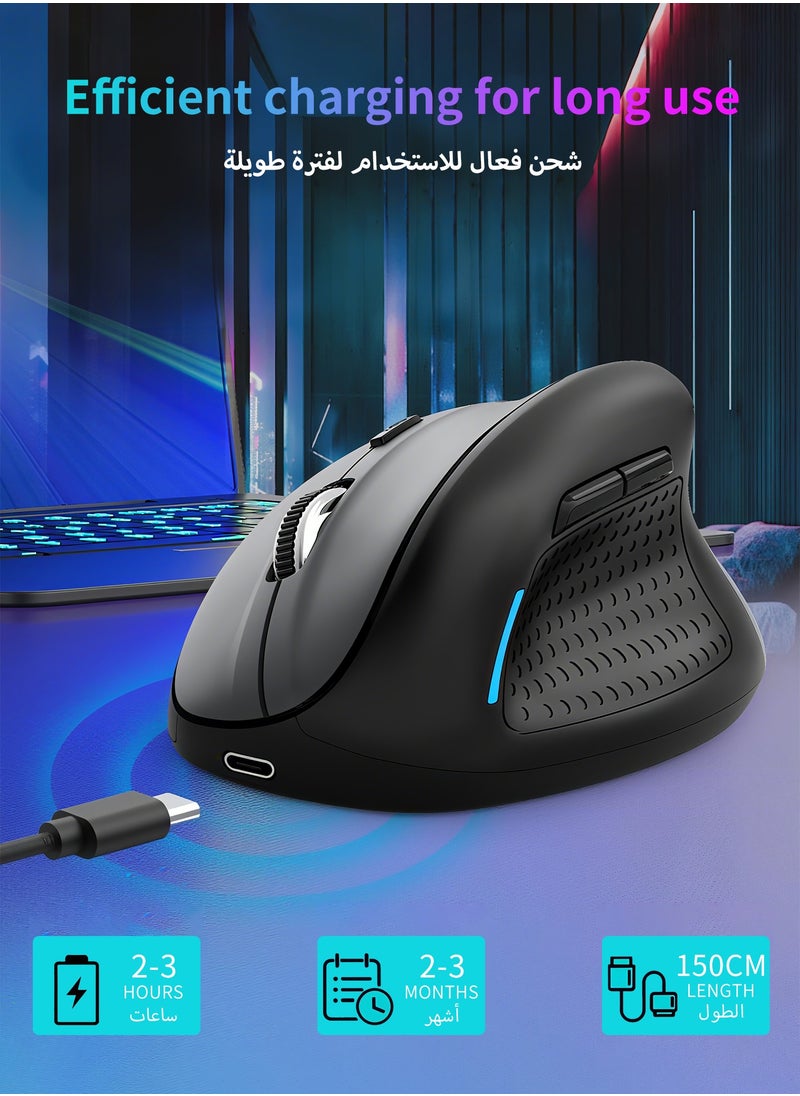 X-45 Ergonomic Wireless Vertical Mouse, 5 Adjustable DPI Levels (Up to 4800 DPI), Silent 6-Button 2.4GHz Optical Mouse for Carpal Tunnel Relief, Compatible with Laptop, PC, MacBook, Windows
