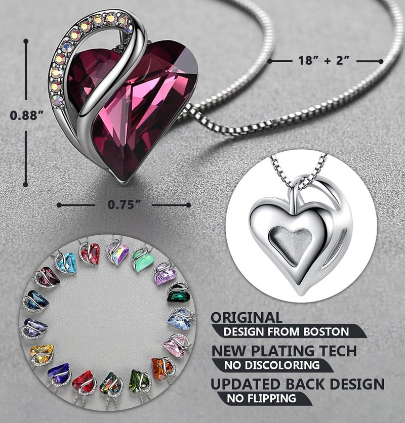 Leafael Valentine's Day Gift Necklaces for Women, Infinity Love Birthstone Heart Crystal Pendant, Birthday Anniversary Jewelry for Wife, Mom, and Her, Silver Plated, 18" + 2" Adjustable Chain - Image 3