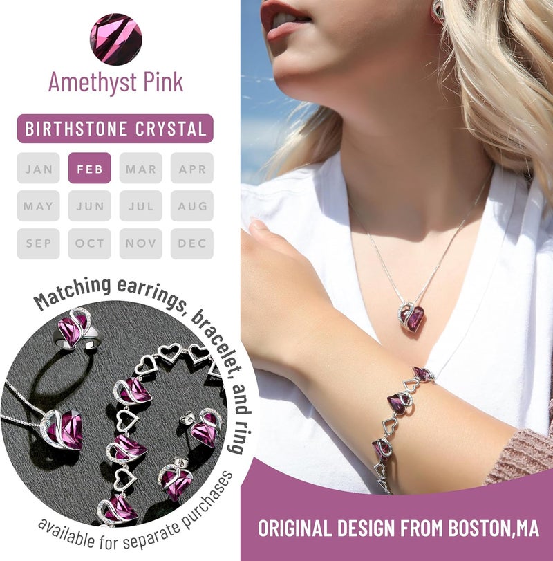 Leafael Valentine's Day Gift Necklaces for Women, Infinity Love Birthstone Heart Crystal Pendant, Birthday Anniversary Jewelry for Wife, Mom, and Her, Silver Plated, 18" + 2" Adjustable Chain - Image 4