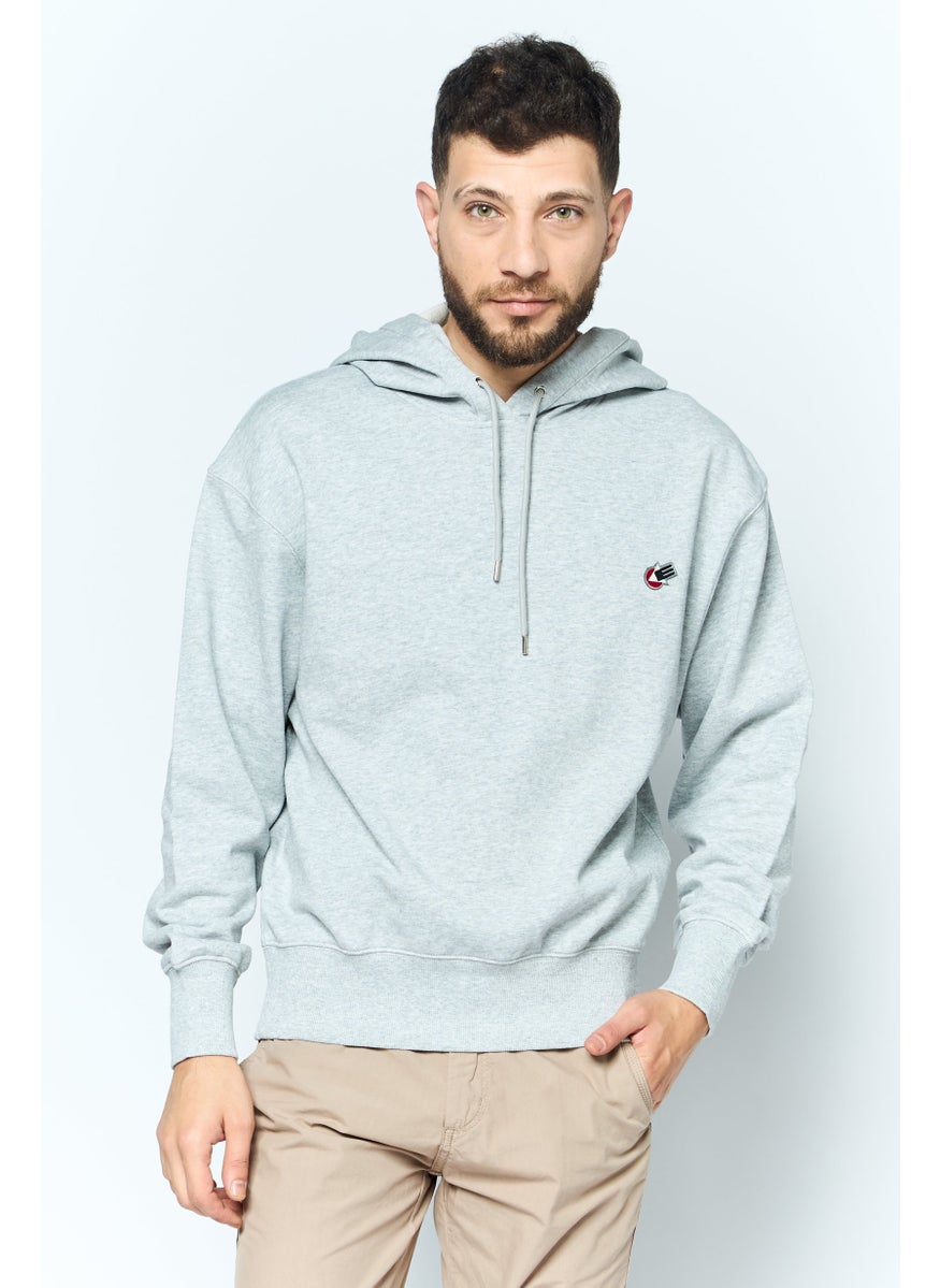 ESPRIT Men Hooded Embroidered Logo Long Sleeves Sweatshirt, Grey  - Image 1