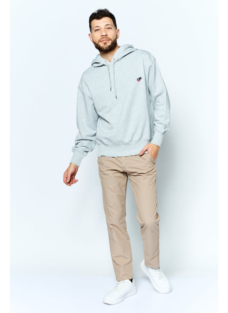 ESPRIT Men Hooded Embroidered Logo Long Sleeves Sweatshirt, Grey  - Image 2