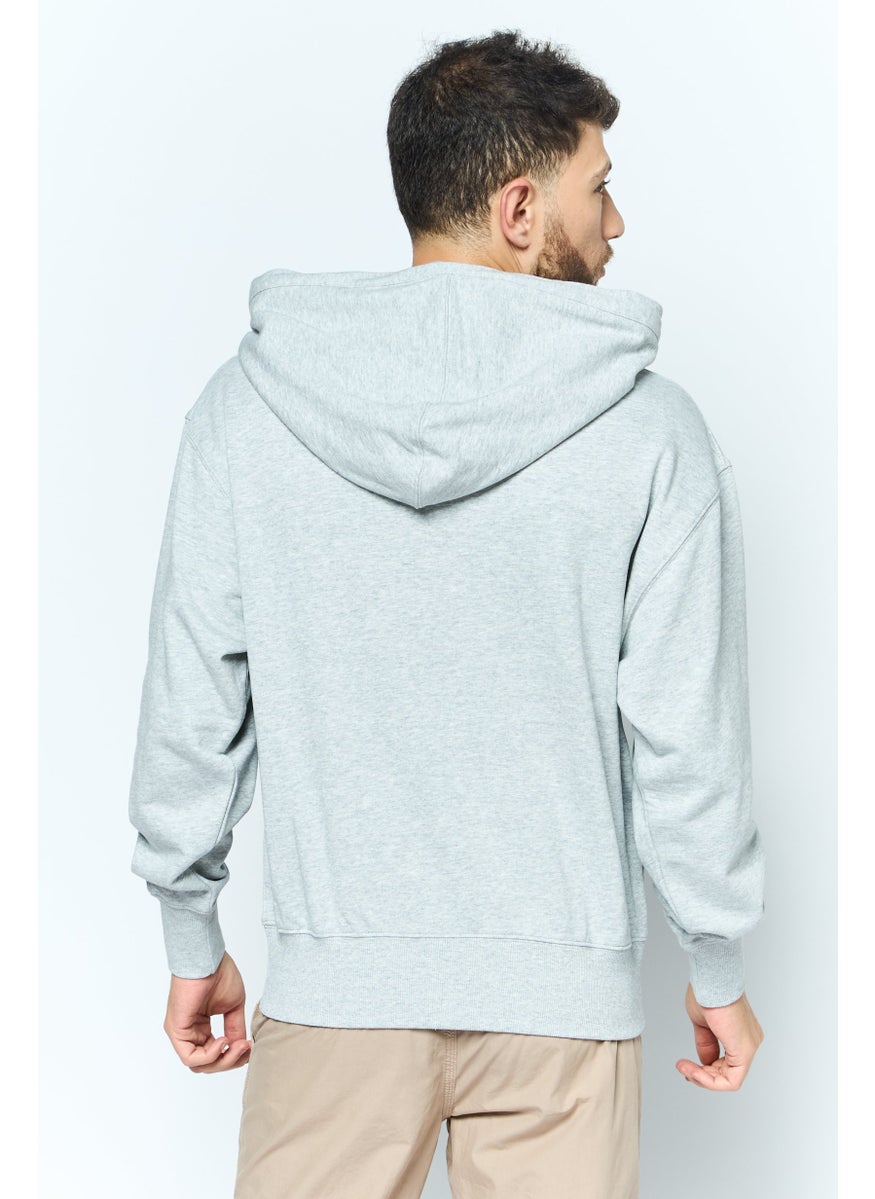 ESPRIT Men Hooded Embroidered Logo Long Sleeves Sweatshirt, Grey  - Image 4