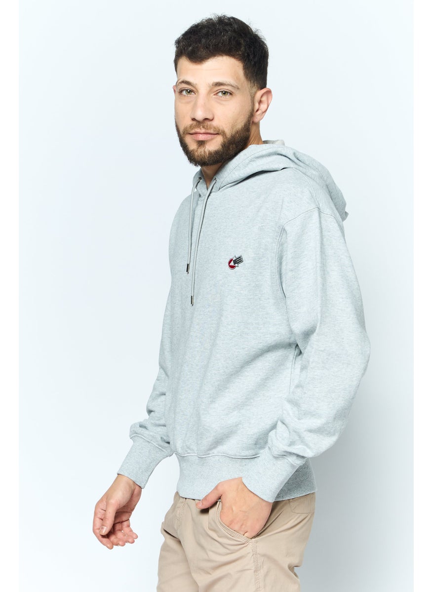 ESPRIT Men Hooded Embroidered Logo Long Sleeves Sweatshirt, Grey  - Image 3