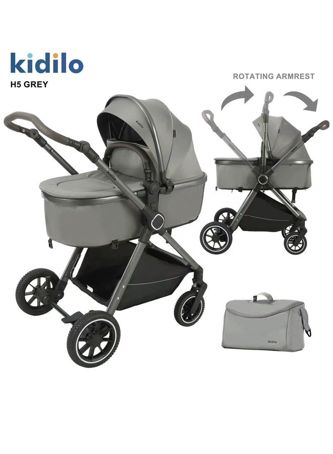 كيديليو عربة أطفال قابلة للتحويل 3 في 1 - وضعيات سرير الأطفال والمقعد، وضع أفقي مرتفع، مظلة قابلة للتعديل، قابلة للطي بيد واحدة، عربة أطفال فاخرة واسعة ومريحة - Image 1