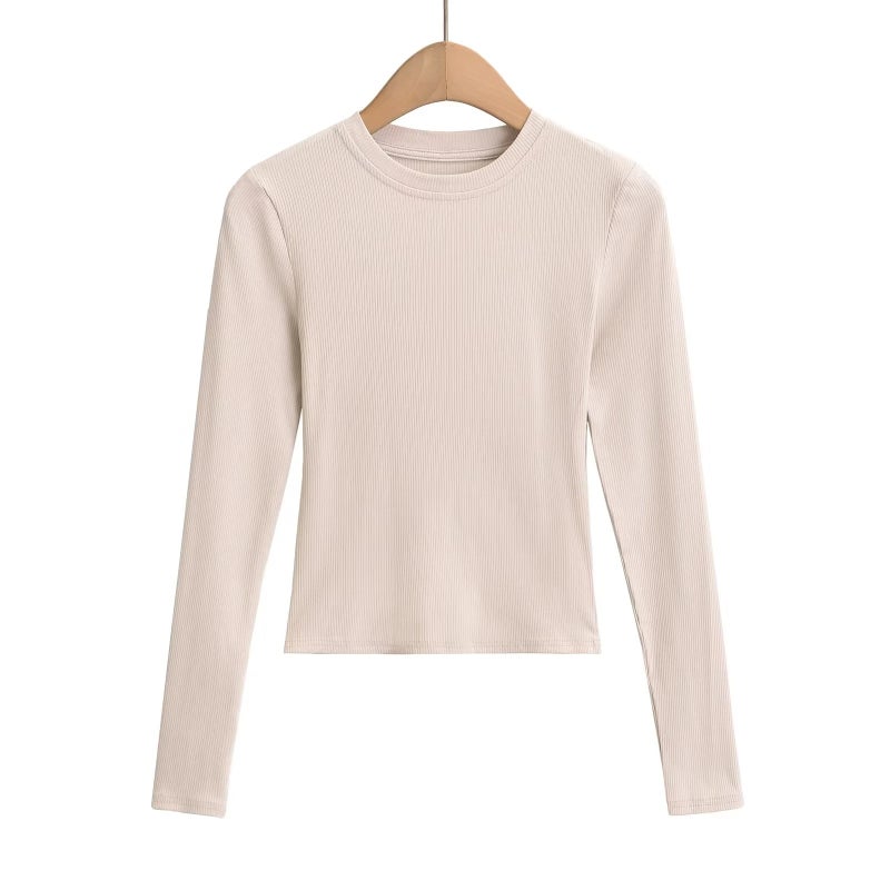 Pure Spice Girls Simple Basic Round Neck Long-Sleeved T-Shirt Slim-Fit Slimming Short Shoulder Base Shirt - Image 3