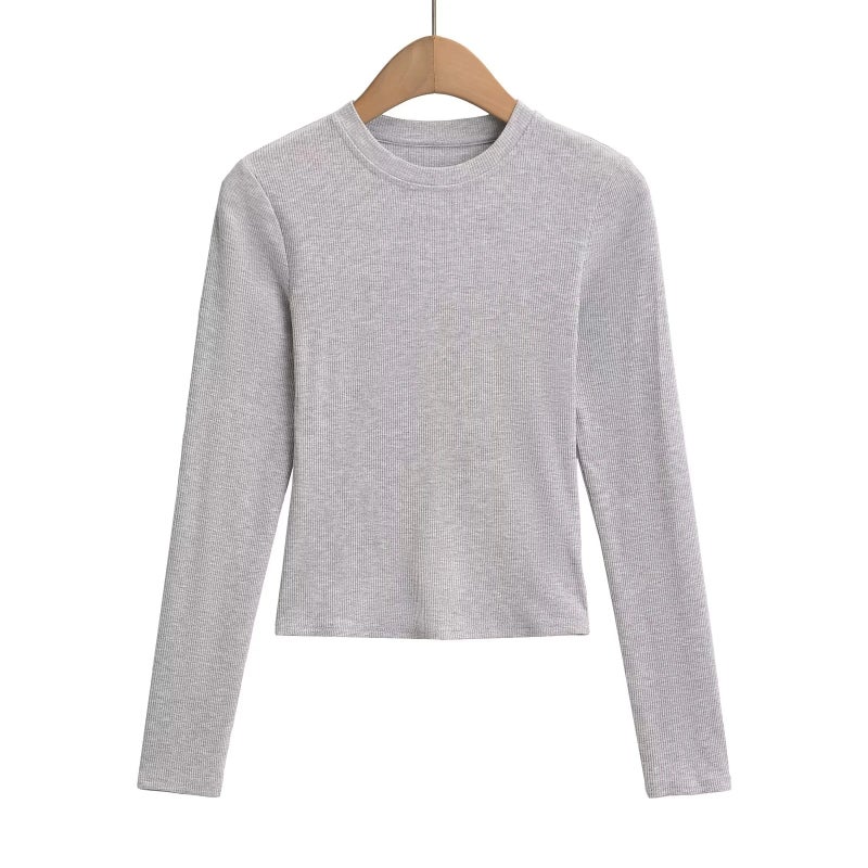 Pure Spice Girls Simple Basic Round Neck Long-Sleeved T-Shirt Slim-Fit Slimming Short Shoulder Base Shirt - Image 4