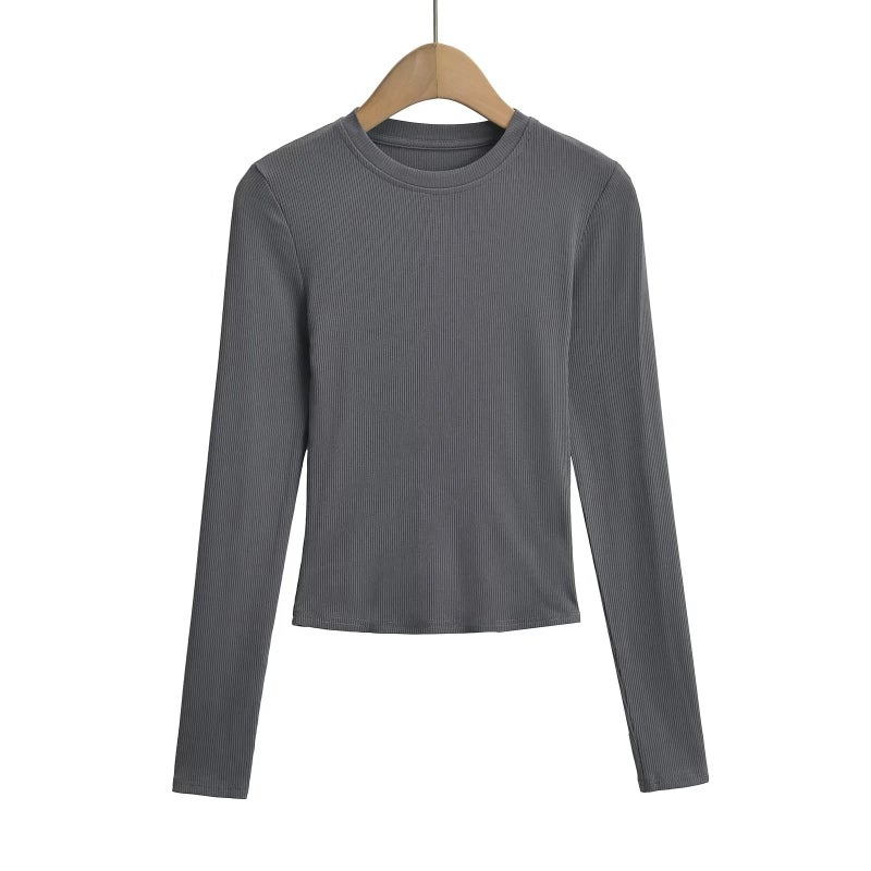 Pure Spice Girls Simple Basic Round Neck Long-Sleeved T-Shirt Slim-Fit Slimming Short Shoulder Base Shirt - Image 5