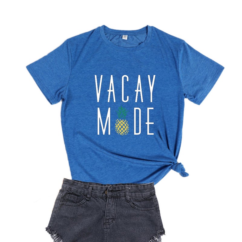 2020 Cross-border New Women's VACAY MODE Alphabet Pineapple Print Fresh Sweet Short-sleeved T-shirt - Image 1