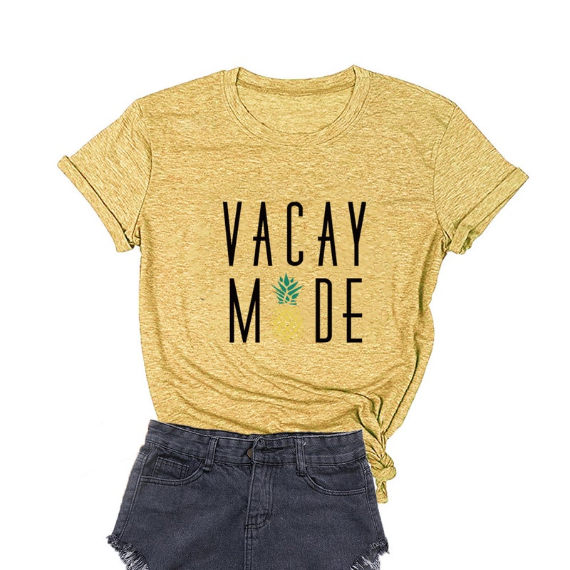 2020 Cross-border New Women's VACAY MODE Alphabet Pineapple Print Fresh Sweet Short-sleeved T-shirt - Image 2