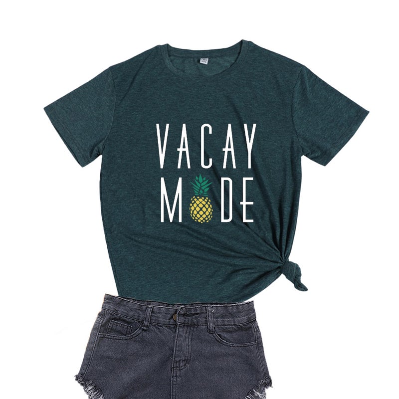 2020 Cross-border New Women's VACAY MODE Alphabet Pineapple Print Fresh Sweet Short-sleeved T-shirt - Image 5