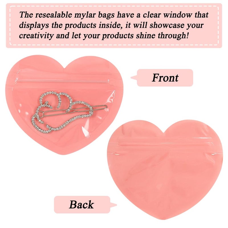 HRX Package 100pcs Mini Bags for Small Business, 2x3 inch Heart-Shaped Jewelry Bags Clear Mylar Zip Baggies Cute Packaging Supplies for Earring Sample - Image 5